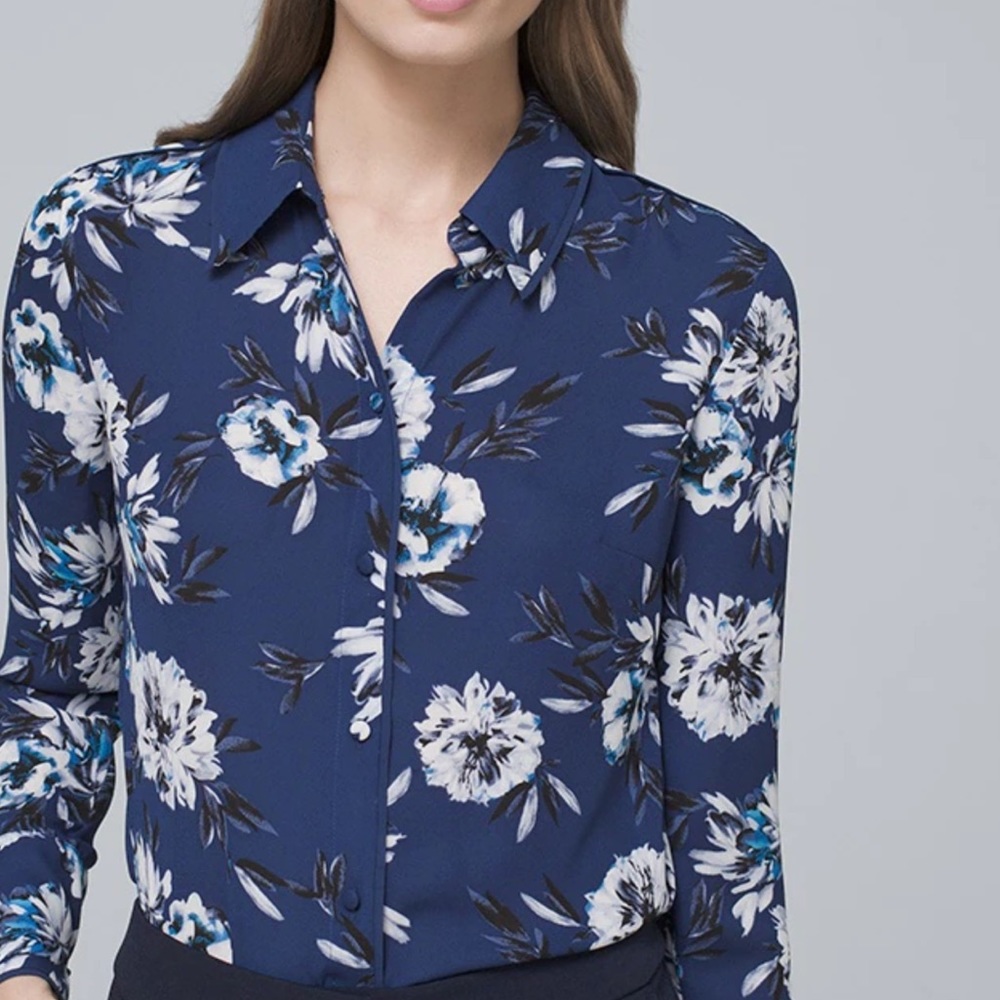White House Black Market Floral-Print Soft Shirt, Size 0